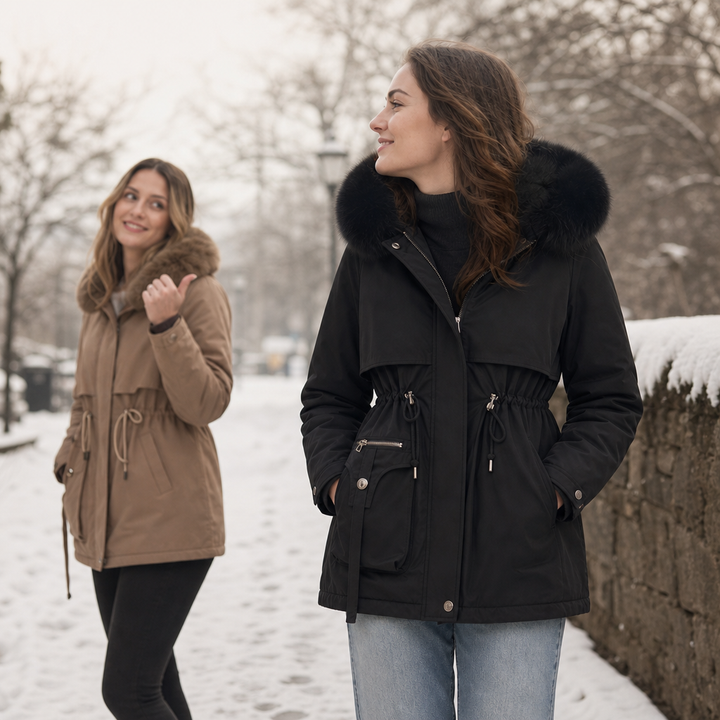 Duvella | Puffer Coat – Faux Fur Hood Double-Layered Insulation for Women