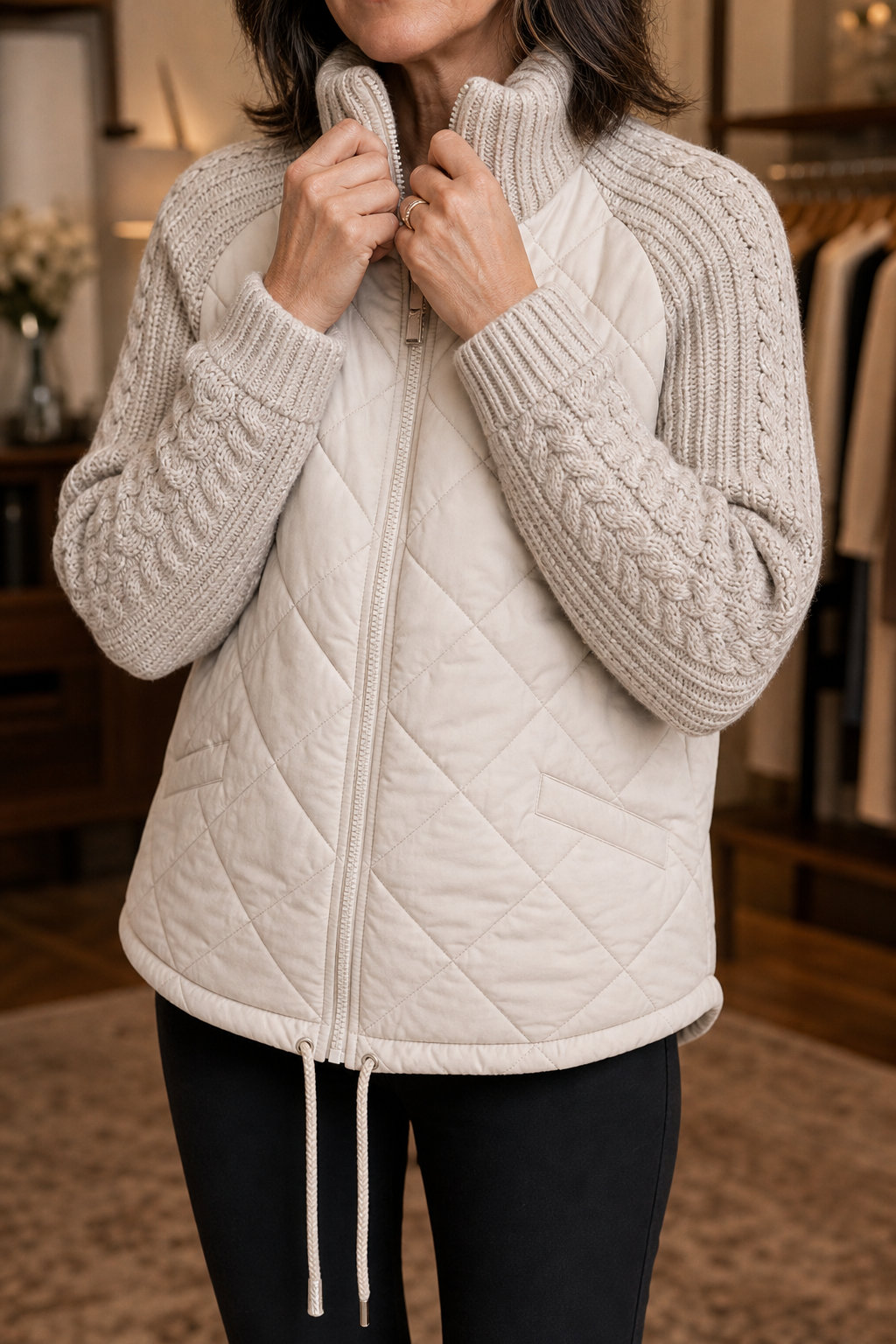 Knitpuff | Knit-Panel Quilted Puffer Jacket for Women
