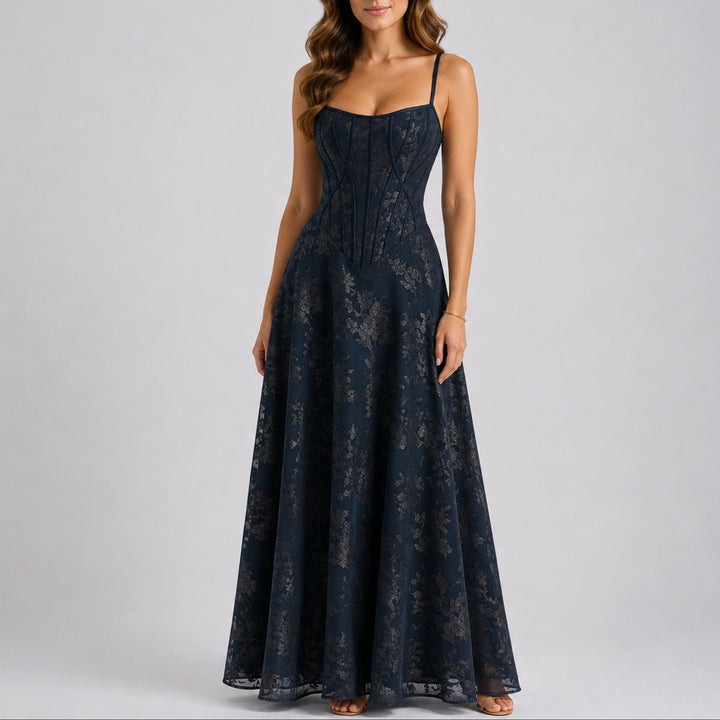 Emma | Bequemes florales Korsett-Maxikleid für eine Herbsthochzeit