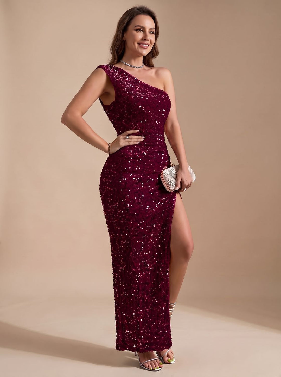 Harper | Sequin Maxi Dress – One-Shoulder Style for Women
