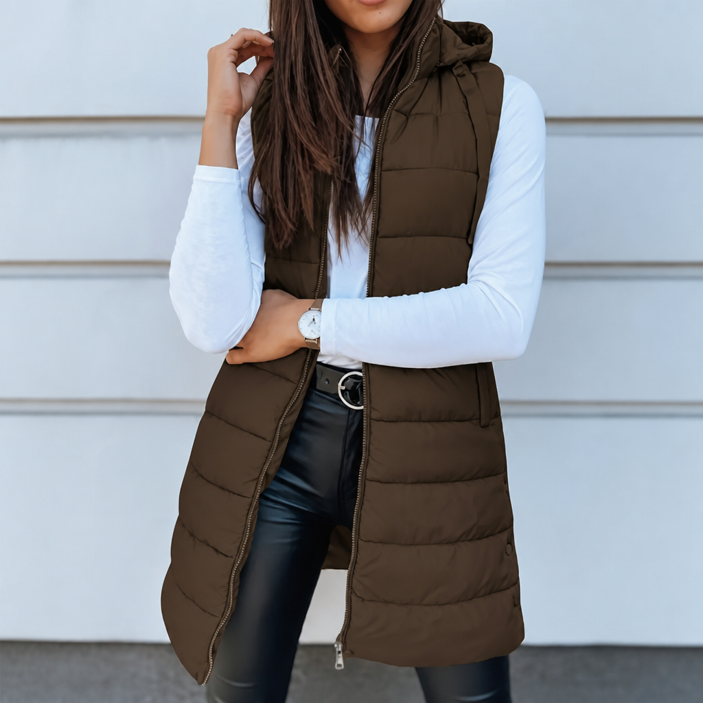 Wearbella | Longline Puffer Vest – Sleek Sleeveless Style for Women