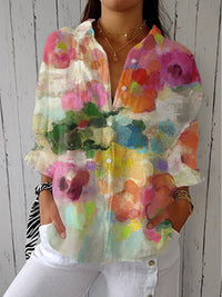 Olivia | Elegant Artistic Watercolor Floral Button-Down Blouse