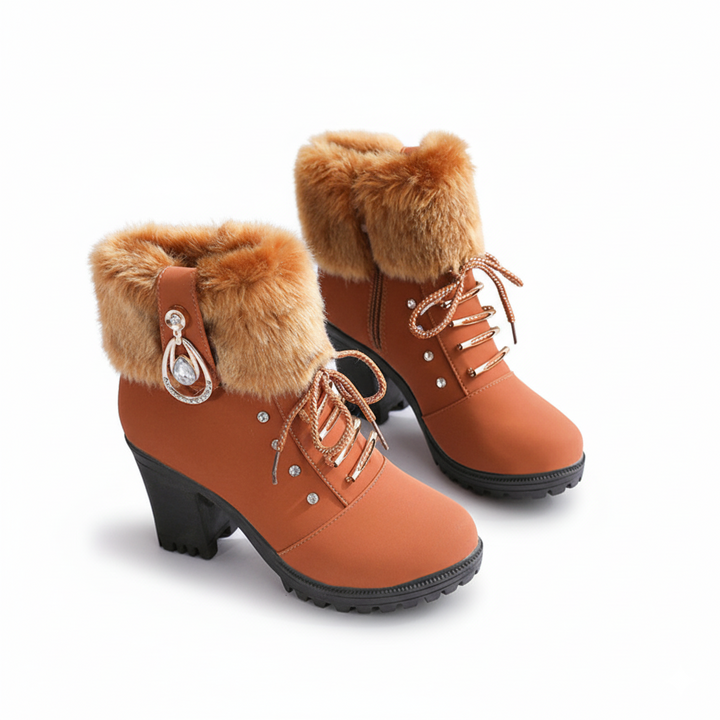 Velurea | Faux Fur Winter Boots – Elegant Block Heel for Women