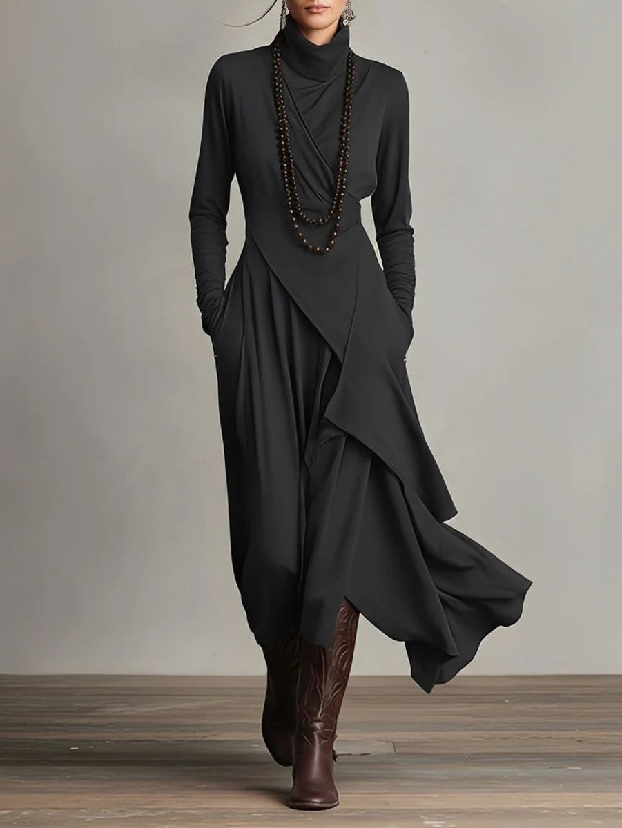 Luisa | Turtleneck Maxi Dress – Elegant Asymmetrical Style