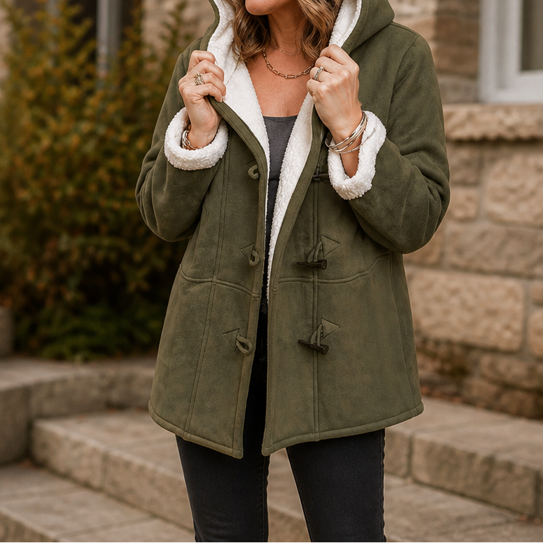 Plushbelle | Faux Shearling Hooded Winter Coat – Warm and Stylish