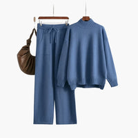 Marielle | Completo in maglia a coste con collo alto e pantaloni a gamba larga