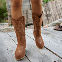 Camille | Bottes de cowboy western classiques à tige large et surpiqûres