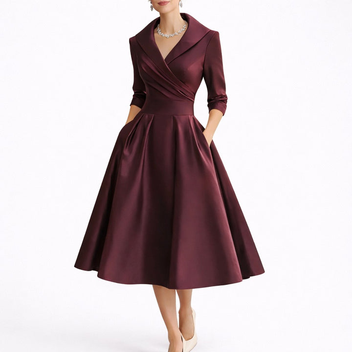 Christina | Robe midi élégante et structurée, coupe trapèze, pour mariage d’automne