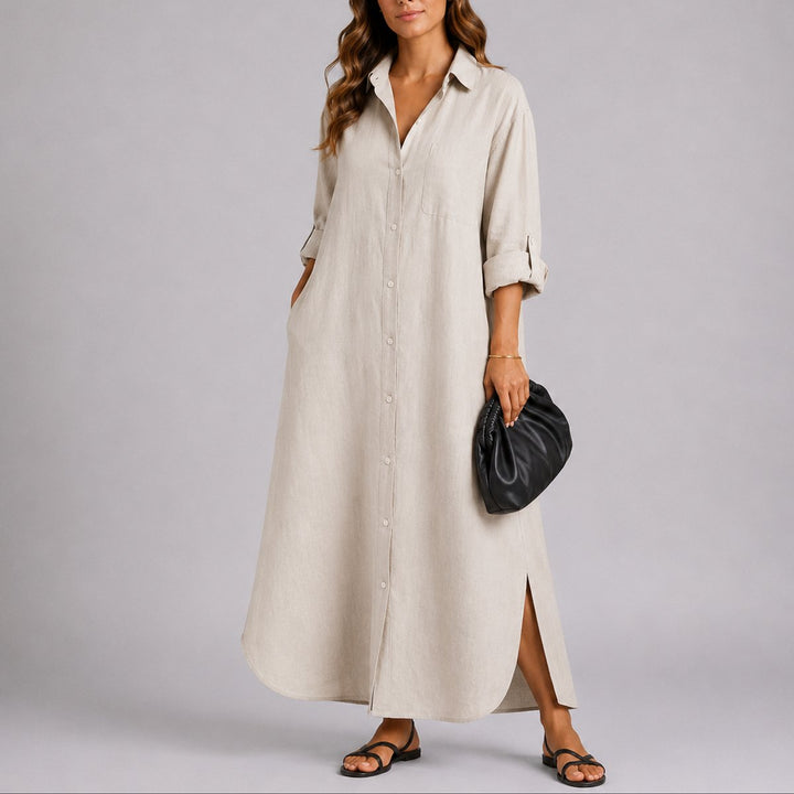 Vanessa | Lässiges und elegantes Oversize-Leinen-Maxikleid für eine Herbsthochzeit