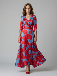 Clara | Robe midi portefeuille élégante et féminine à motifs floraux