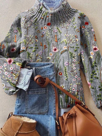 Avery | Vintage-Rollkragenpullover mit Blumenmuster