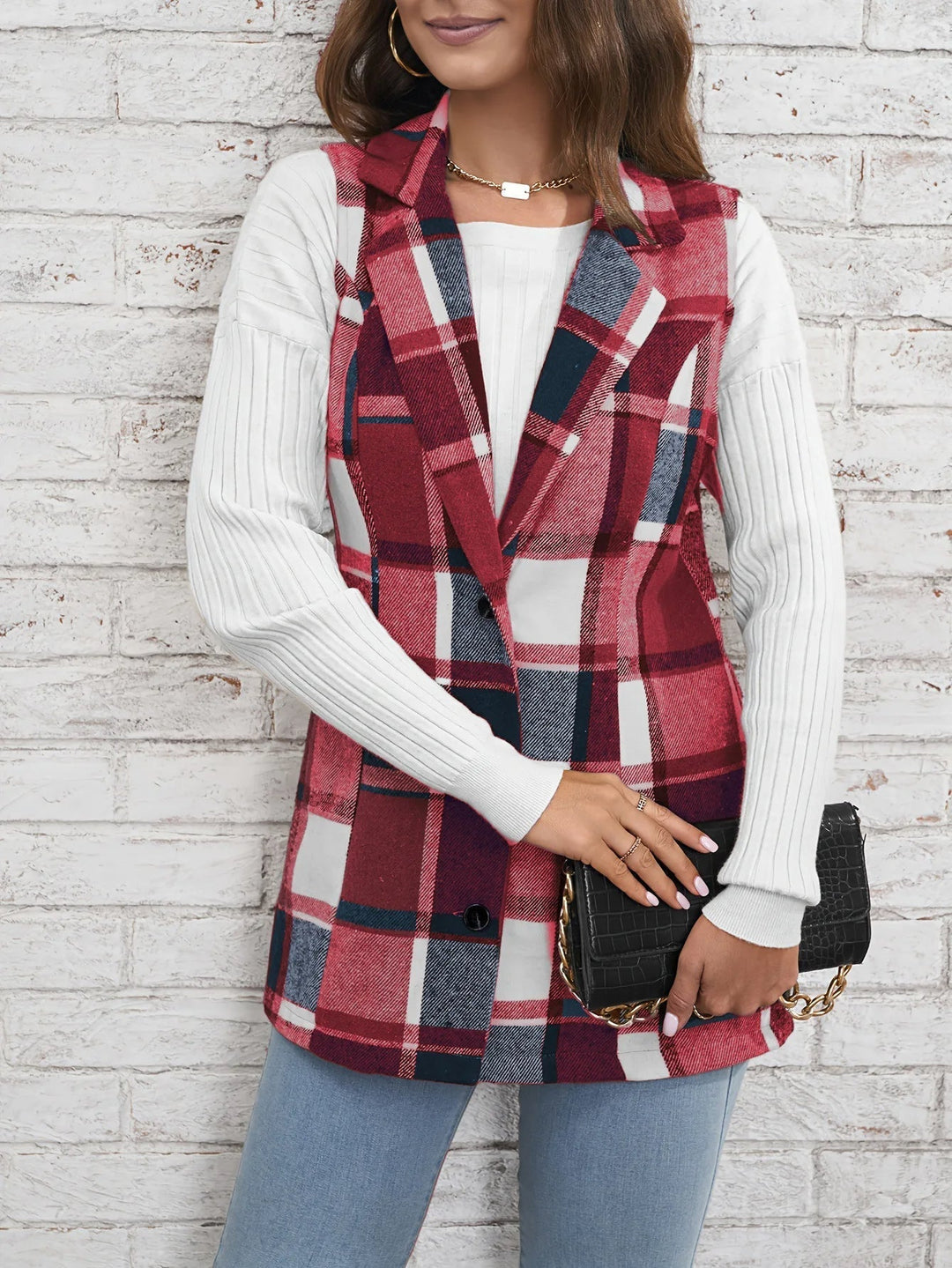 Christin | Gilet elegante e senza tempo a quadri, lungo