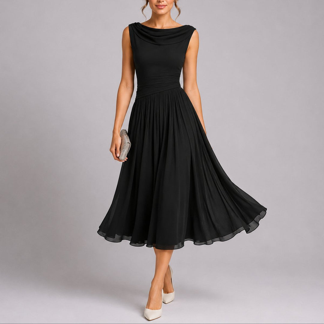 Camille | Elegante e sofisticato abito midi autunnale plissettato da cerimonia