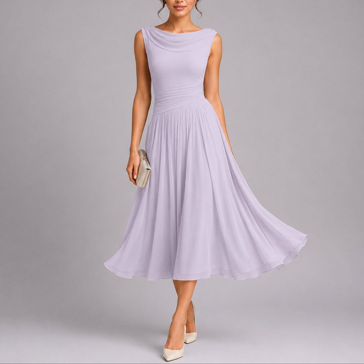 Camille | Elegante e sofisticato abito midi autunnale plissettato da cerimonia