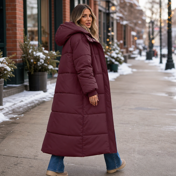 Wearbella | Long Hooded Puffer Coat – Stylish & Warm for Women