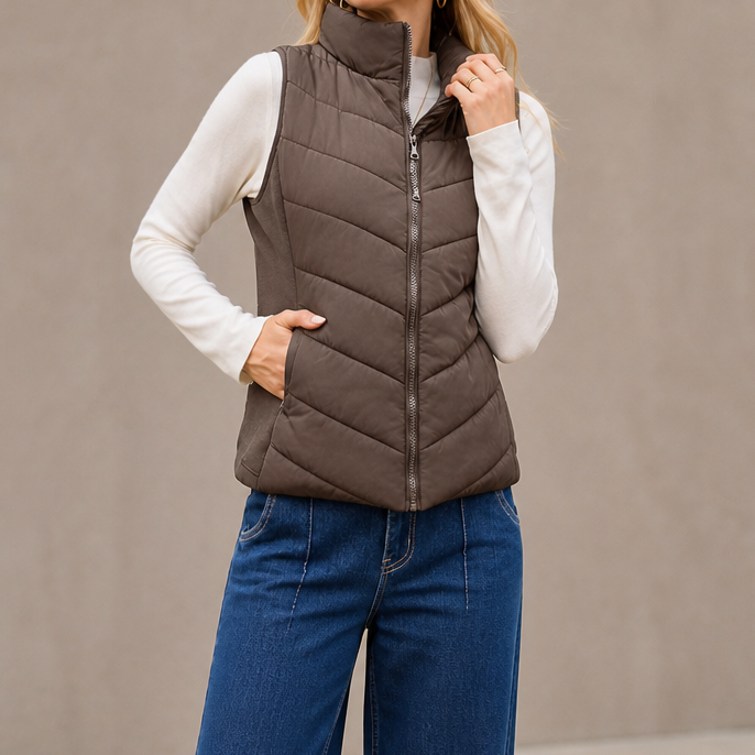 Layerly | Quilted Puffer Vest – Stand Collar Style for Women