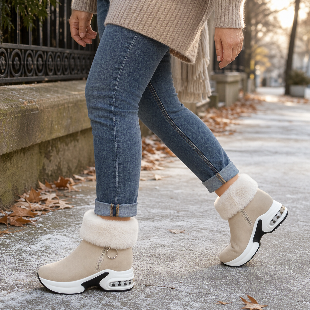 Veluna | Chunky Ankle Boots with Plush Fur-Cuff
