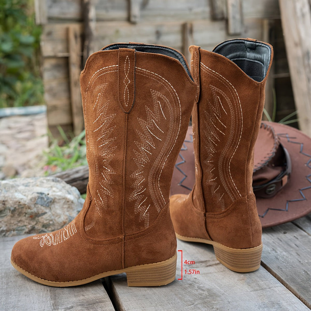 Camille | Bottes de cowboy western classiques à tige large et surpiqûres