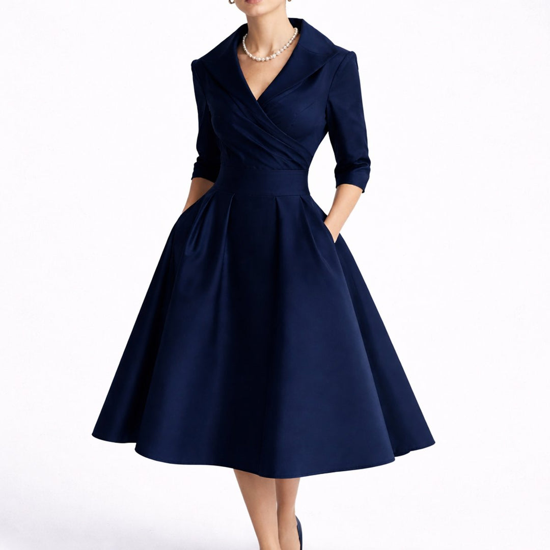 Christina | Robe midi élégante et structurée, coupe trapèze, pour mariage d’automne