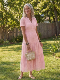 Kristin | Robe midi légère et élégante à broderie ajourée