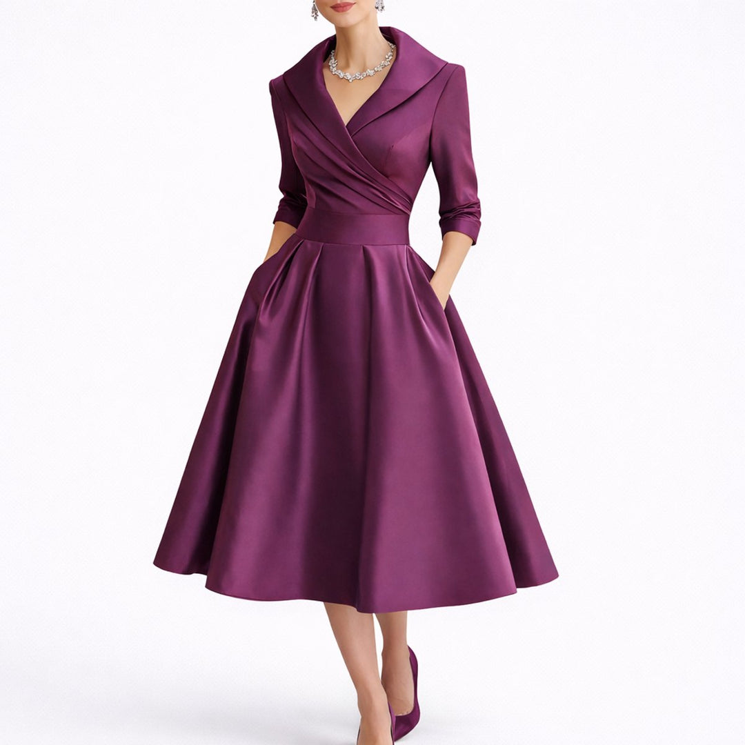 Christina | Robe midi élégante et structurée, coupe trapèze, pour mariage d’automne