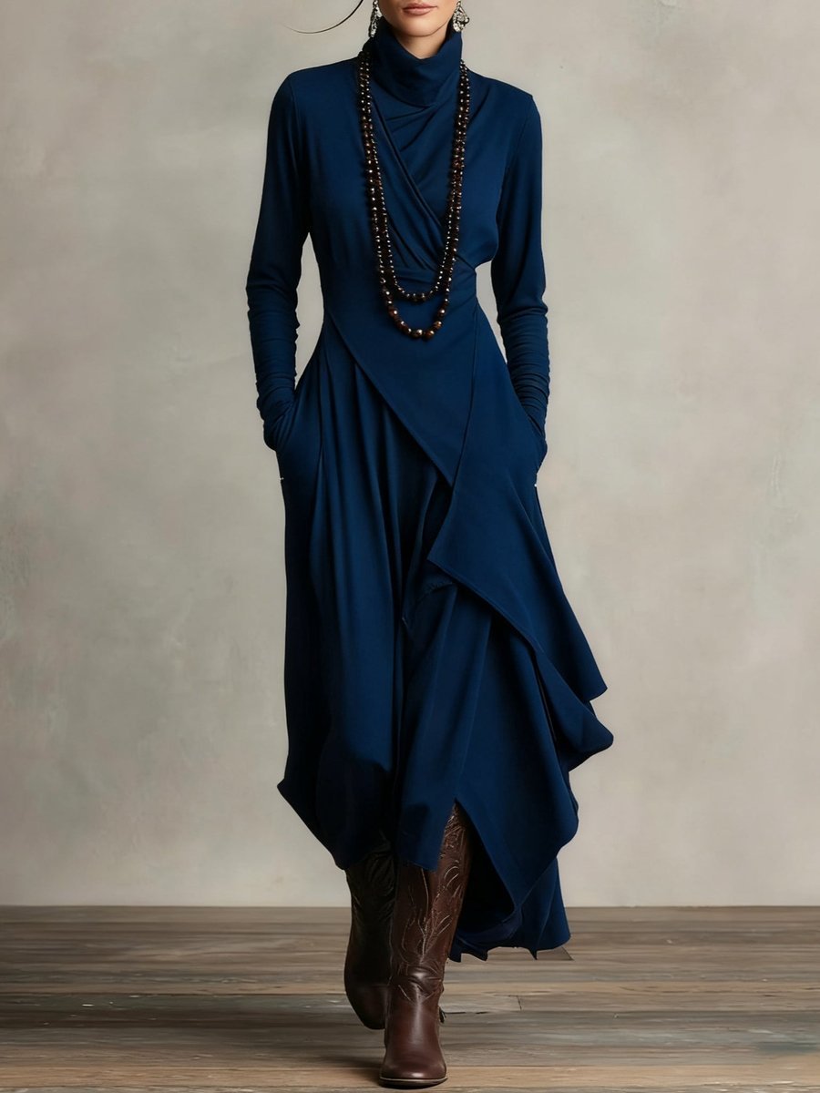 Luisa | Turtleneck Maxi Dress – Elegant Asymmetrical Style