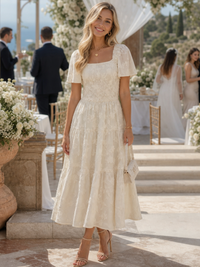 Maya | Robe midi élégante à motifs floraux texturés