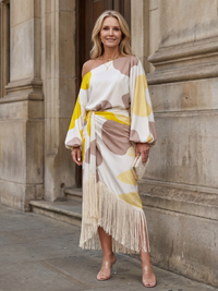 Zoe | Stilvolles und farbenfrohes schulterfreies Midikleid