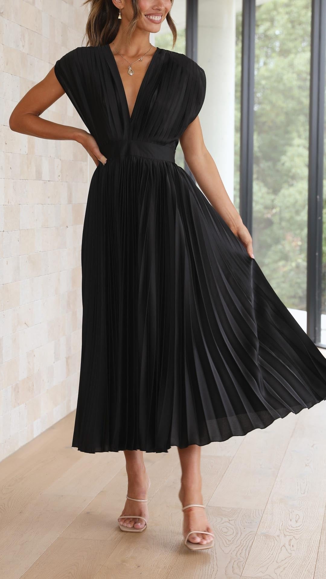 Maria | Pleated Maxi Dress for Wedding Guests
