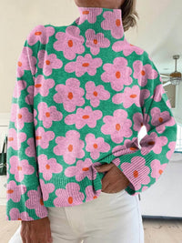 Mia | Farbenfroher und stilvoller Rollkragenpullover mit Blumenmuster