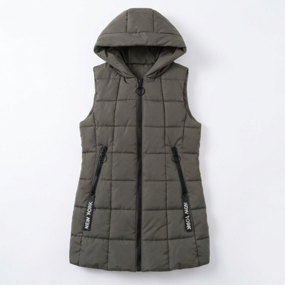 Covara | Long Quilted Puffer Vest with Hood for Women