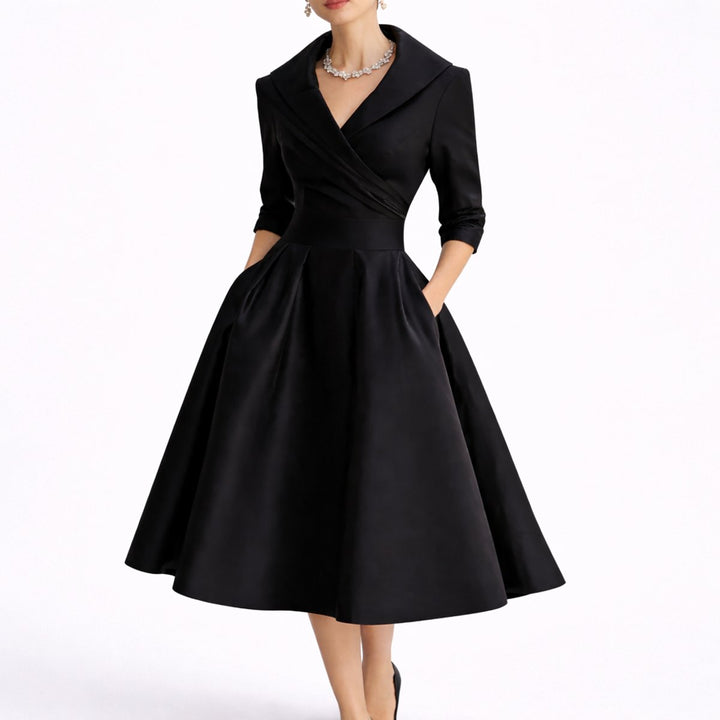 Christina | Robe midi élégante et structurée, coupe trapèze, pour mariage d’automne