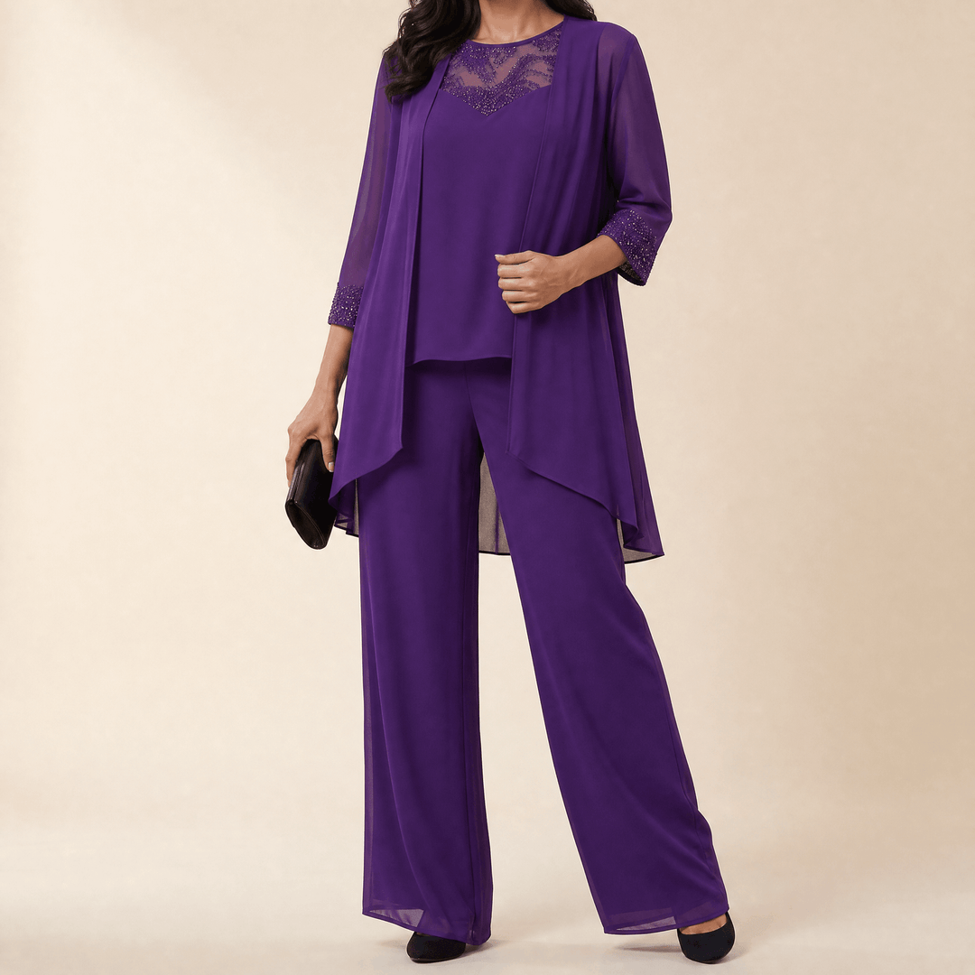 Bronte | Women's Three-Piece Pantsuit – Elegant Chiffon Set