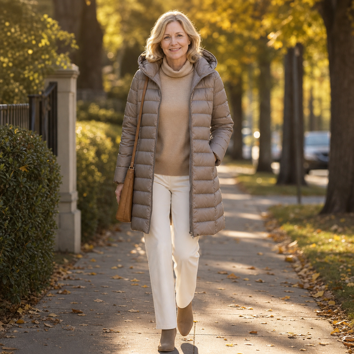 Veluna | Long Quilted Puffer Coat – Lightweight Warmth for Women