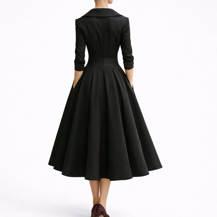 Christina | Robe midi élégante et structurée, coupe trapèze, pour mariage d’automne