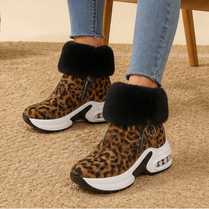 Veluna | Chunky Ankle Boots with Plush Fur-Cuff