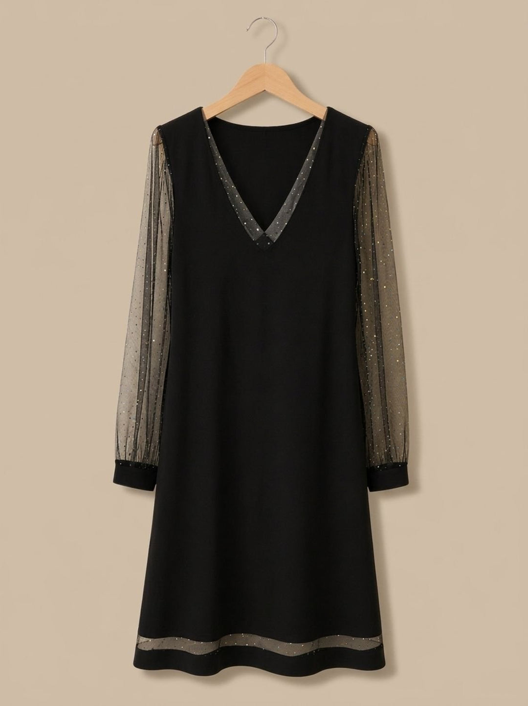 Scarlett | Mini Dress – V-Neck Glitter Mesh Sleeve for Women