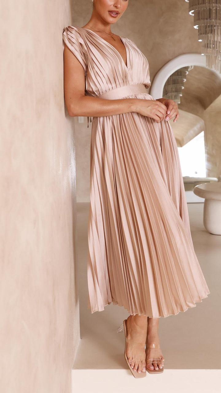 Maria | Pleated Maxi Dress for Wedding Guests
