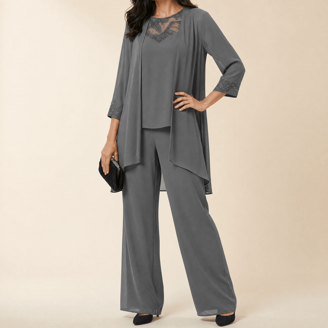 Bronte | Women's Three-Piece Pantsuit – Elegant Chiffon Set