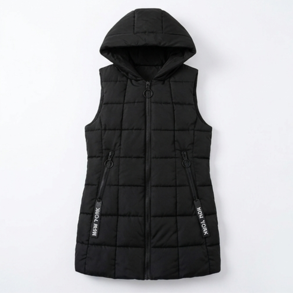 Covara | Long Quilted Puffer Vest with Hood for Women