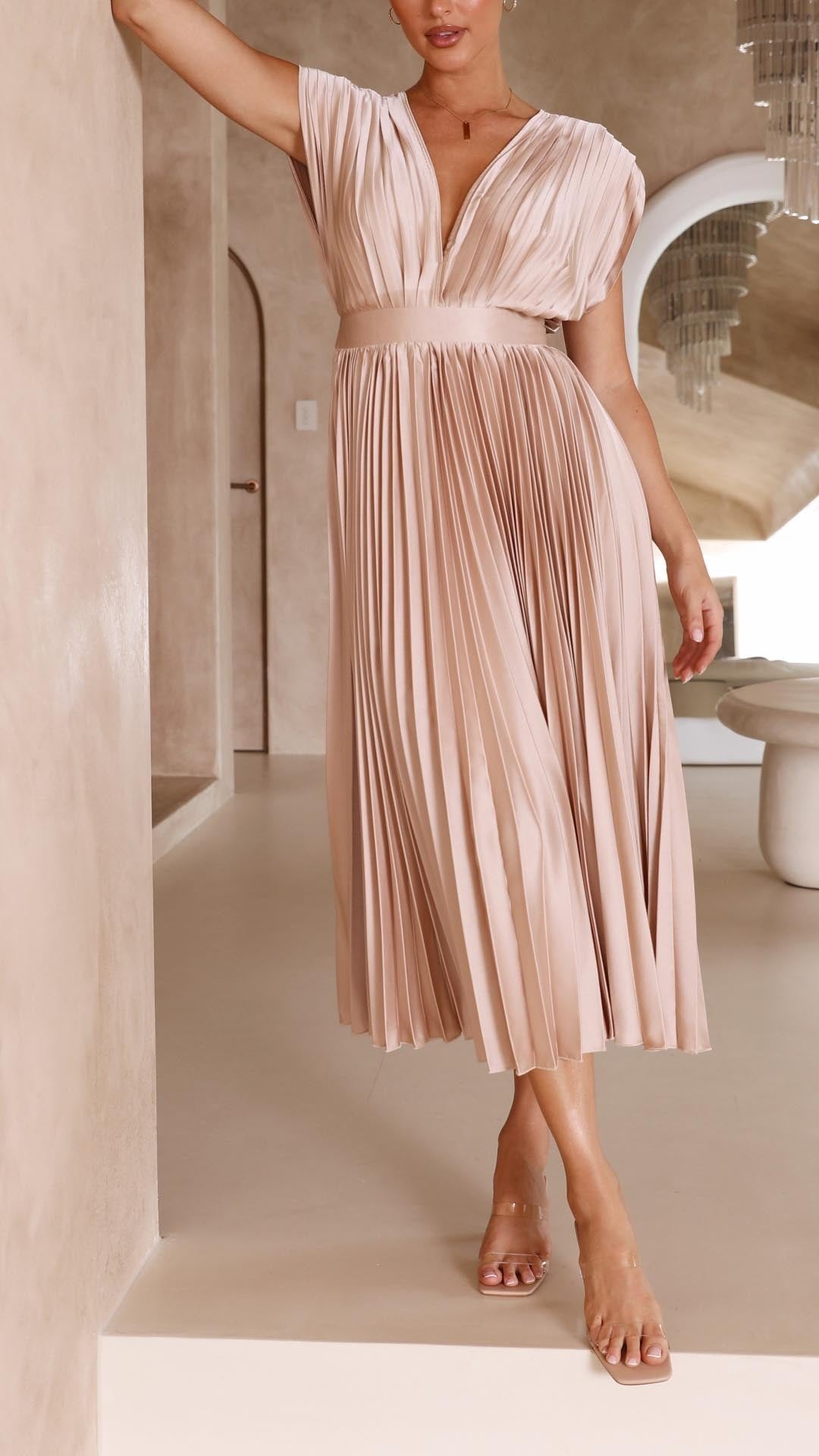 Maria | Pleated Maxi Dress for Wedding Guests