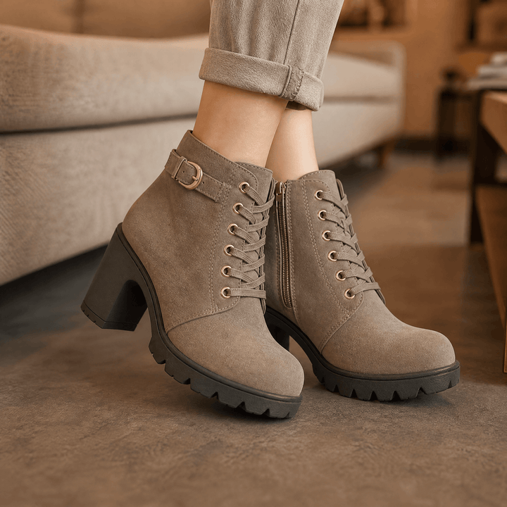 Strovia | Chunky Heel Ankle Boots – Plush Fur Lining for Women