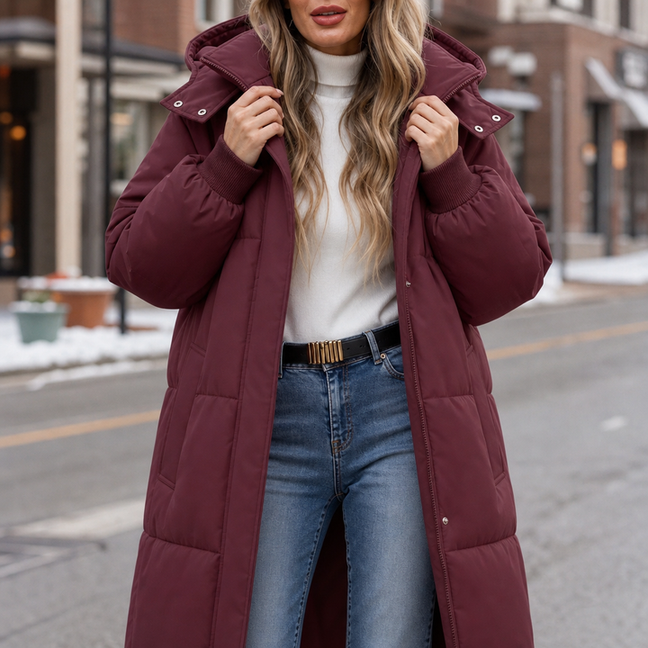 Wearbella | Long Hooded Puffer Coat – Stylish & Warm for Women