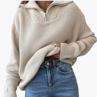 Arden | Bequemer gerippter Strickpullover mit kurzem Reißverschluss