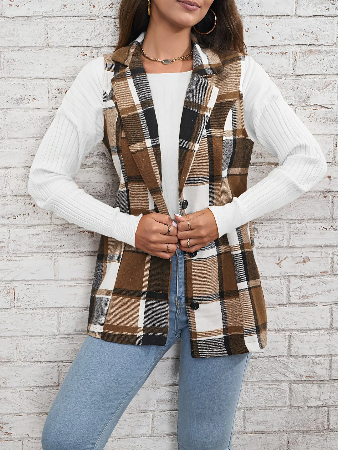 Christin | Gilet elegante e senza tempo a quadri, lungo