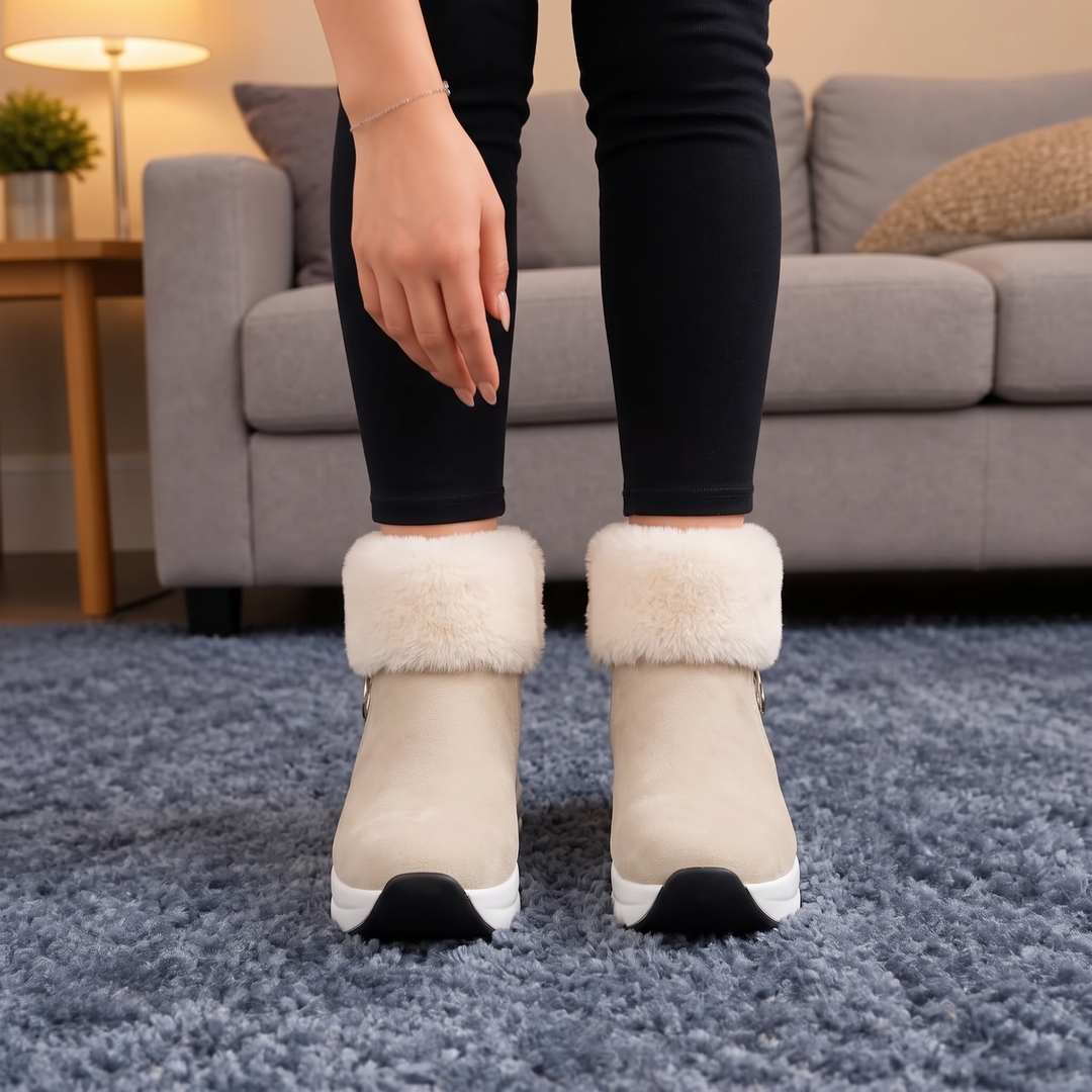 Veluna | Chunky Ankle Boots with Plush Fur-Cuff