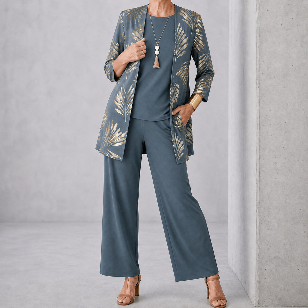 Trielle | Wide-Leg Pantsuit Set – Elegant 3-Piece Outfit for Women