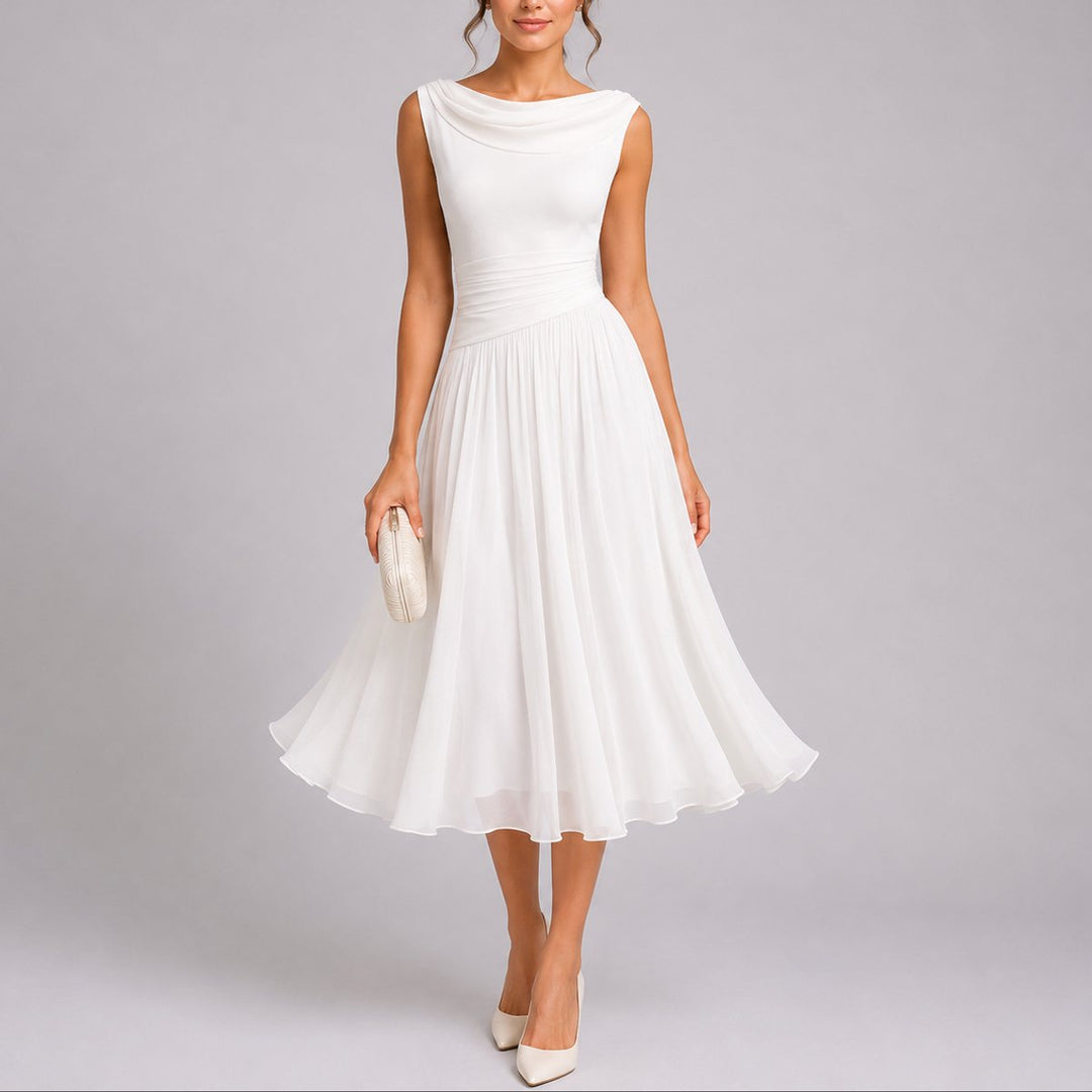 Camille | Elegante e sofisticato abito midi autunnale plissettato da cerimonia