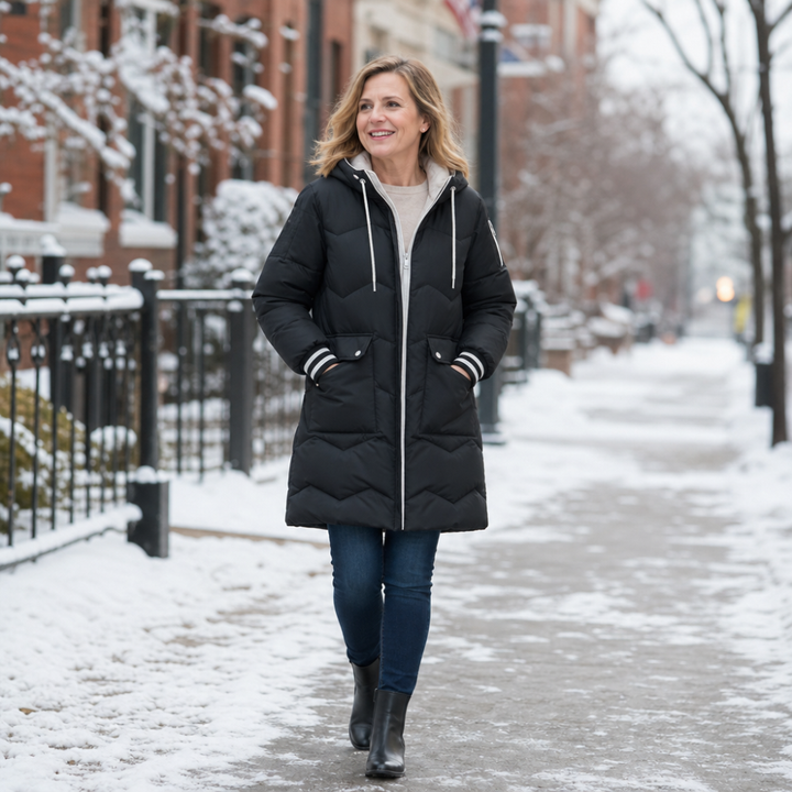 Cozyelle | Hooded Puffer Coat – Mid-Length Warmth for Women