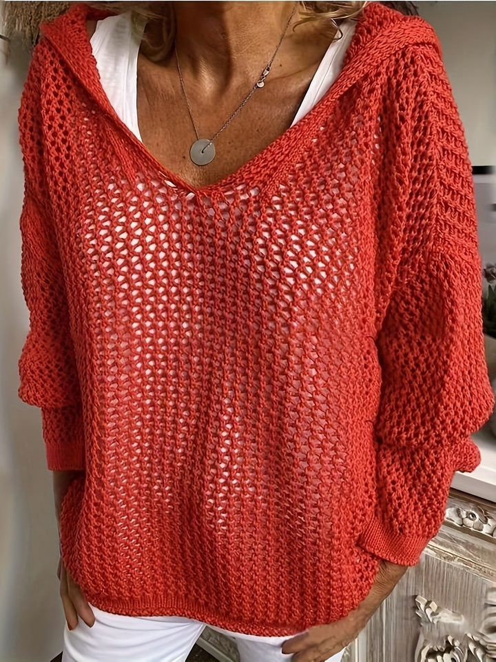 Delaney | Open-Knit Hooded Sweater – Relaxed Style for Women